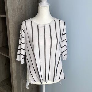 KERISMA Black and White Striped Top. Shirt Sleeve. Asymmetric Hem. Size M/L.